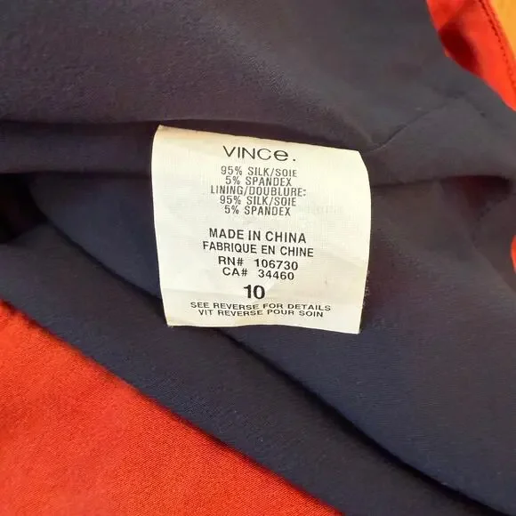 Vince Dress Size 10 Stretch Silk Charmeuse Twisted Halter Abstract Color Block - Picture 4 of 10